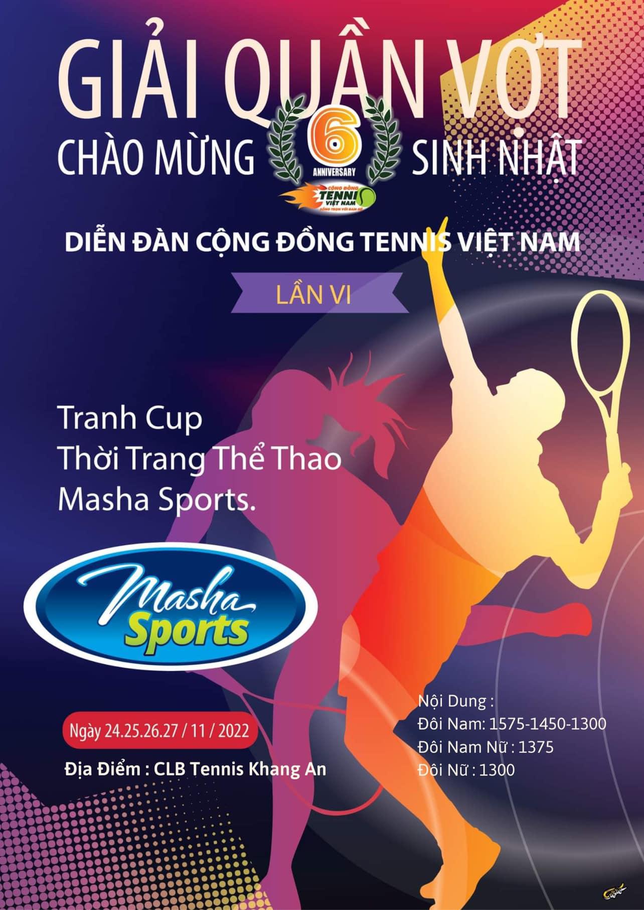 GIẢI QUẦN VỢT CHÀO MỪNG SINH NHẬT DIỄN ĐÀN CỘNG ĐỒNG TENNIS VIỆT NAM LẦN VI - TRANH CUP MASHA SPORTS - 2022